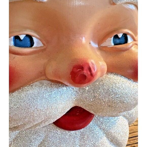Vintage Blow Mold Christmas Santa Claus Head Glitter Used Nose Not Perfect - Picture 4 of 15